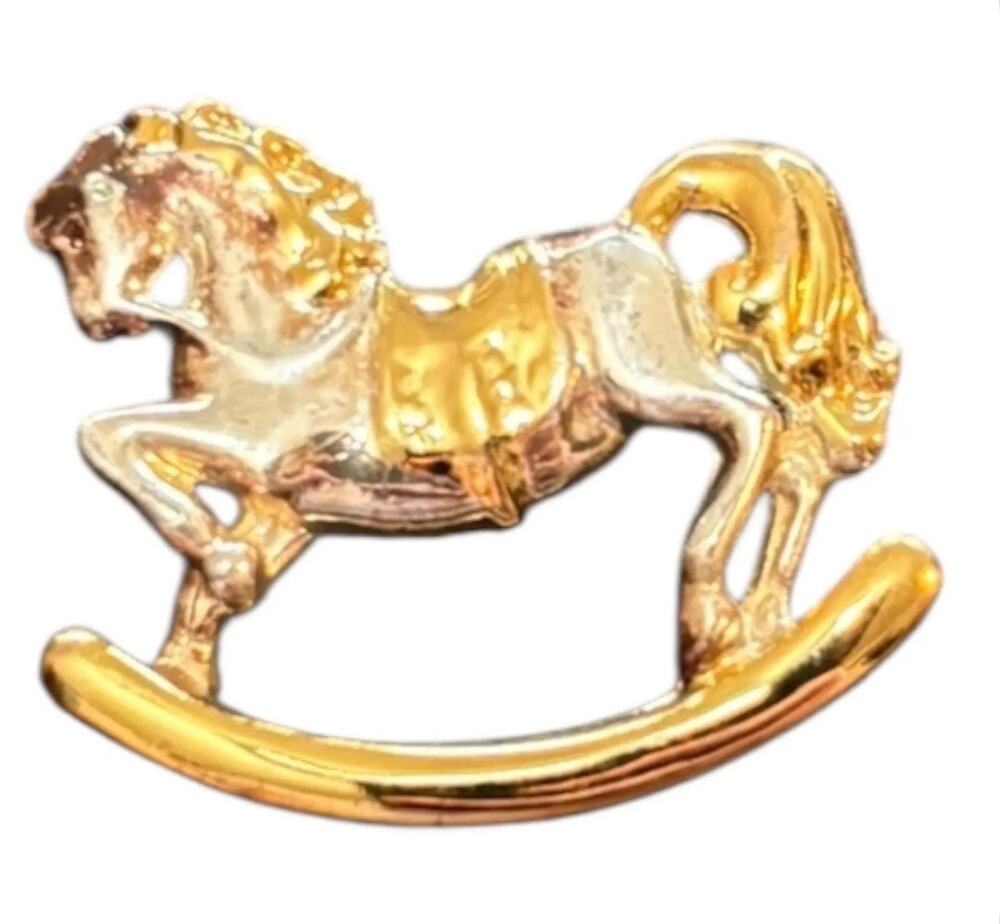 Vintage Danecraft Rocking Horse Brooch Gold Tone Signed Figural Pin Mid Century